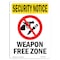 Signmission Safety Sign, OSHA SECURITY NOTICE, 10" Height, Weapon Free Zone, Portrait OS-SN-D-710-V-11793 - alternate 1